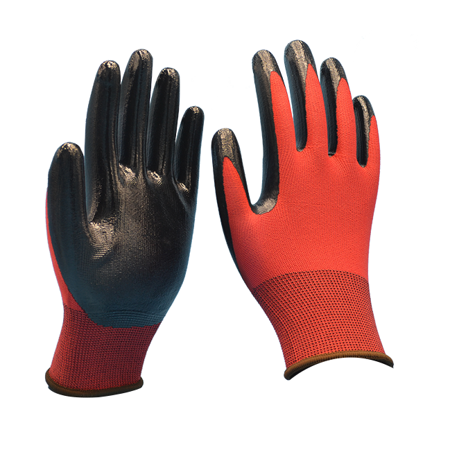  Black Smooth Nitrile Coating Gloves