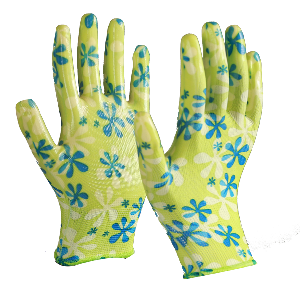 NE110-Garden Gloves Floral Transparent Smooth Nitrile Gloves