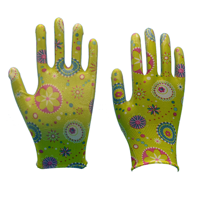 Garden Gloves Floral Transparent Smooth Nitrile Gloves-Shandong Deely ...